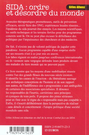 Quatrième de couverture de « SIDAORDRE DESORDRE MONDE »