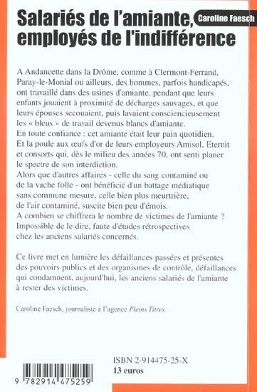 Quatrième de couverture de « SALARIES DE L AMIANTE »