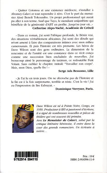 Quatrième de couverture de « LE MENUISIER DE CALAVI - ROMAN »