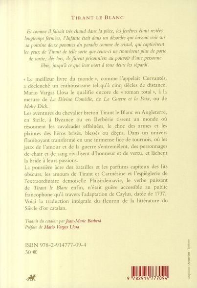 Quatrième de couverture de « TIRANT LE BLANC »