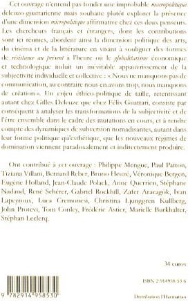 Quatrième de couverture de « GILLES DELEUZE, FELIX GUATTARI ET LE POLITIQUE »