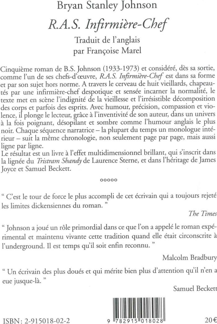 Quatrième de couverture de « R.A.S. INFIRMIERE CHEF - UNE COMEDIE GERIATRIQUE »