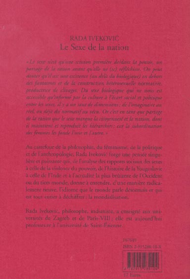 Quatrième de couverture de « SEXE DE LA NATION (LE) »