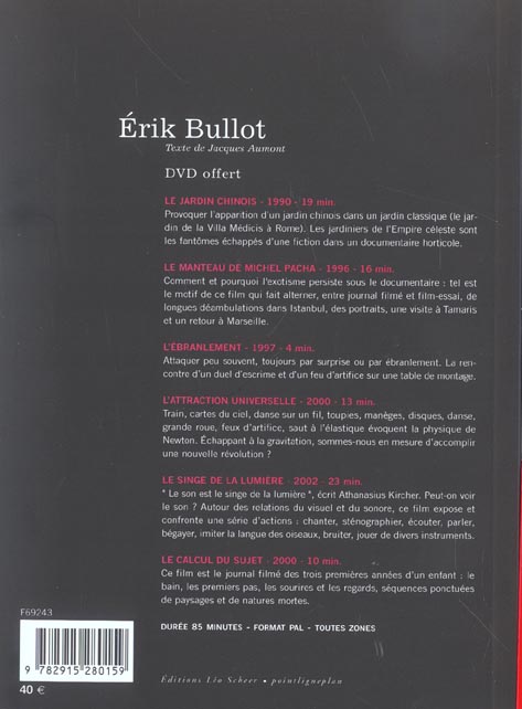 Quatrième de couverture de « ERIK BULLOT (+ DVD) »