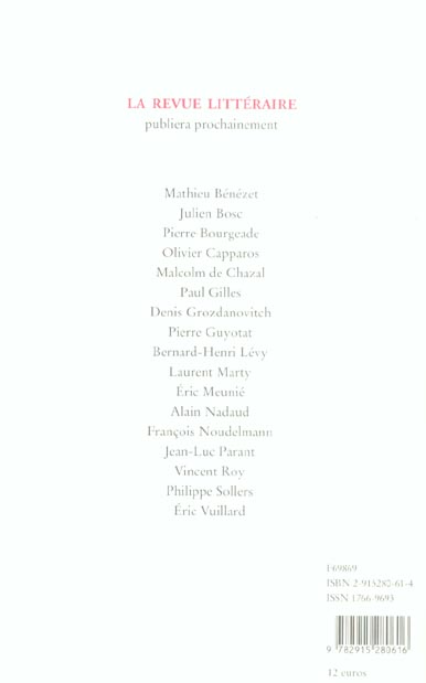 Quatrième de couverture de « REVUE LITTERAIRE N 10 (LA) »
