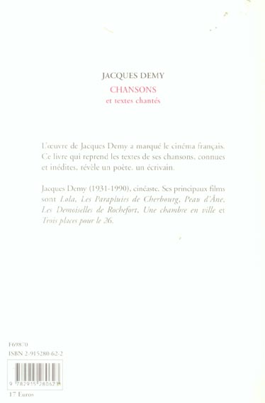 Quatrième de couverture de « CHANSONS ET TEXTES CHANTES »