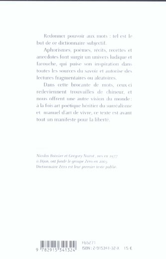 Quatrième de couverture de « DICTIONNAIRE ZERO »