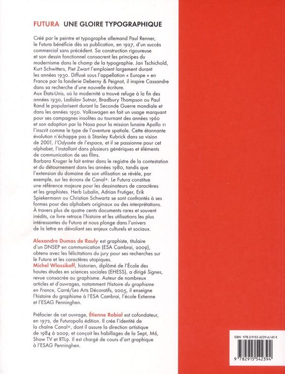 Quatrième de couverture de « Futura : une gloire typographique »