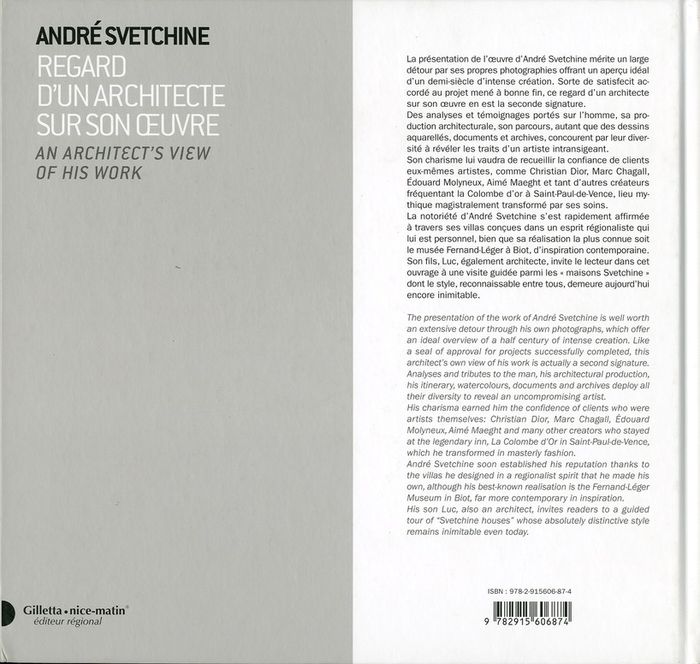 Quatrième de couverture de « ANDRE SVETCHINE, REGARD D'UN ARCHITECTE SUR SON OEUVRE »
