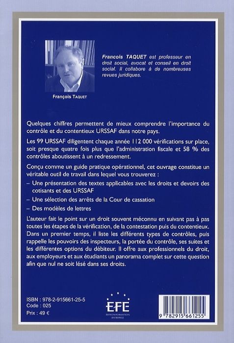 Quatrième de couverture de « FAIRE FACE A UN CONTROLE URSSAF »
