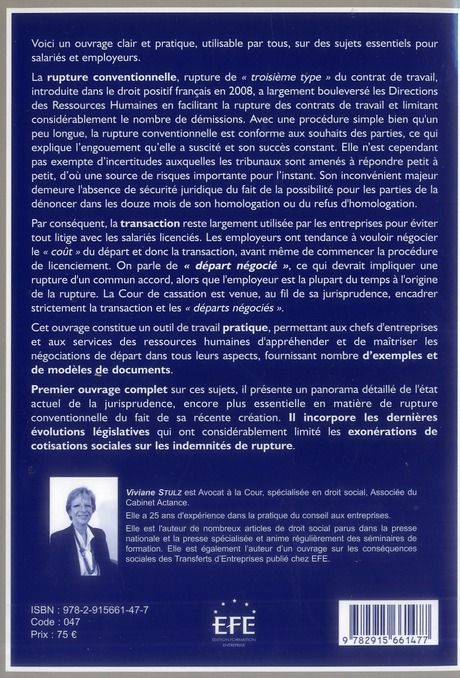 Quatrième de couverture de « RUPTURES CONVENTIONNELLES ET RUPTURES NEGOCIEES »