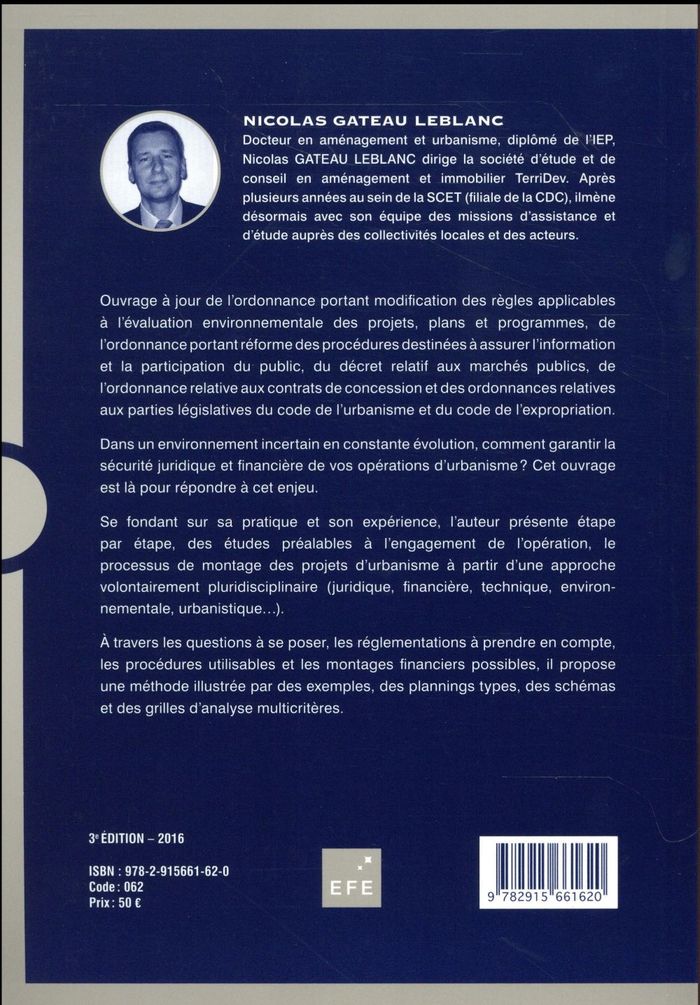 Quatrième de couverture de « MONTAGE D'OPERATIONS D'AMENAGEMENT - 3EME EDITION »