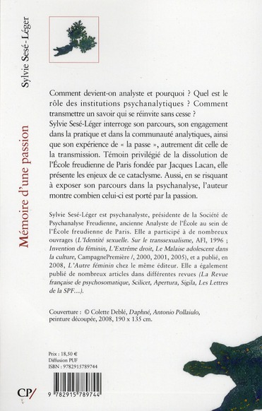 Quatrième de couverture de « MEMOIRE D'UNE PASSION - UN PARCOURS PSYCHANALYTIQUE »