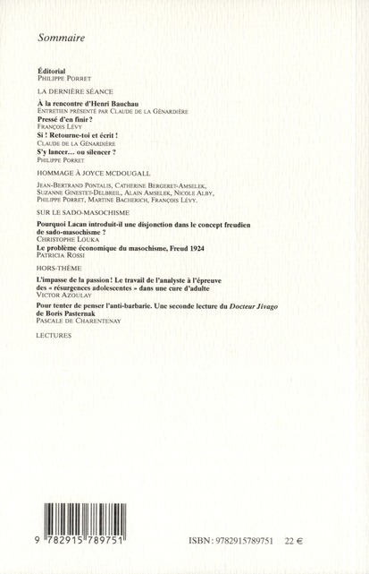 Quatrième de couverture de « LES LETTRES DE LA SPF N 26 - LA DERNIERE SEANCE »