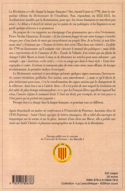 Quatrième de couverture de « DICTIONNAIRE NATIONAL ET ANECDOTIQUE - 1790 »