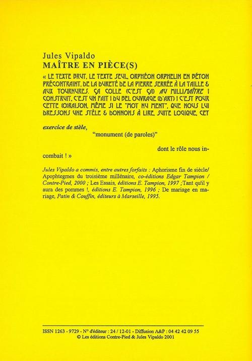 Quatrième de couverture de « MAITRE EN PIECE(S) »