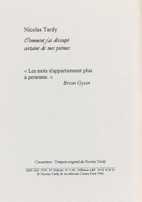 Quatrième de couverture de « COMMENT J'AI DECOUPE CERTAINS DE MES POEMES »