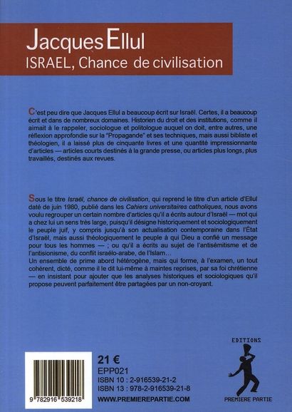 Quatrième de couverture de « ISRAEL, CHANCE DE CIVILISATION »
