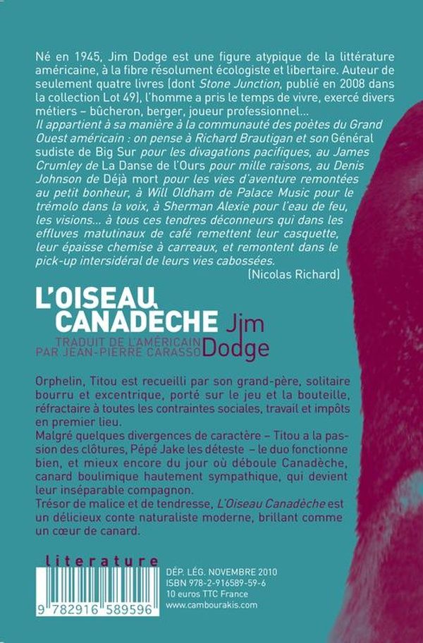 Quatrième de couverture de « L'OISEAU CANADECHE »