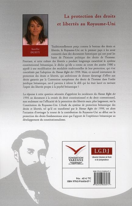 Quatrième de couverture de « LA PROTECTION DES DROITS ET LIBERTES AU ROYAUME-UNI »
