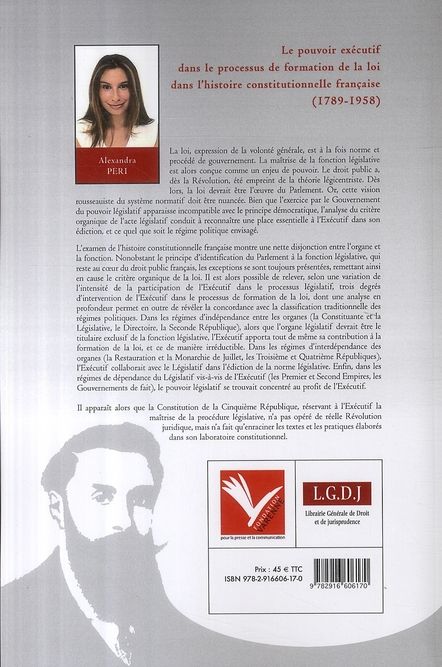 Quatrième de couverture de « LE POUVOIR EXECUTIF DANS LE PROCESSUS DE FORMATION DE LA LOI DANS L'HISTOIRE CON »