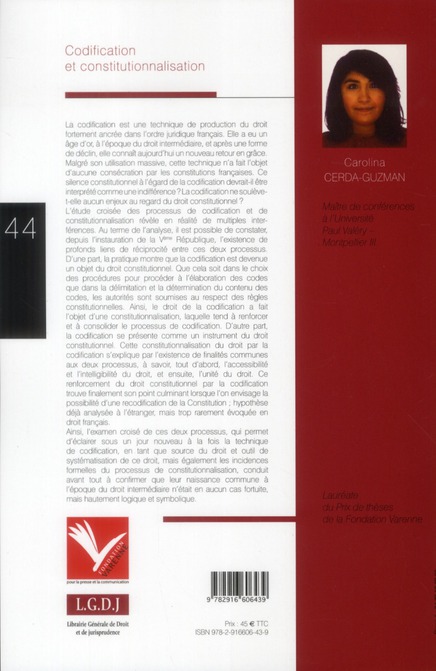 Quatrième de couverture de « CODIFICATION ET CONSTITUTIONNALISATION »