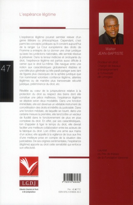 Quatrième de couverture de « L'ESPERANCE LEGITIME »