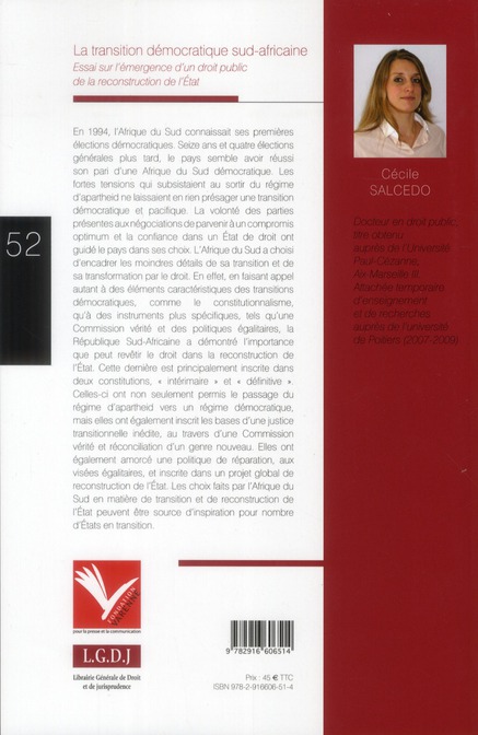Quatrième de couverture de « LA TRANSITION DEMOCRATIQUE SUD-AFRICAINE »