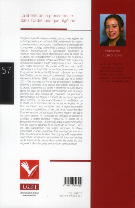 Quatrième de couverture de « LA LIBERTE DE LA PRESSE ECRITE DANS L'ORDRE JURIDIQUE ALGERIEN »