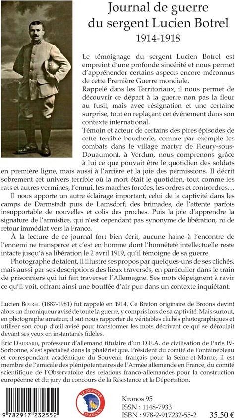 Quatrième de couverture de « JOURNAL DE GUERRE DU SERGENT LUCIEN BOTREL - 1914-1918 »