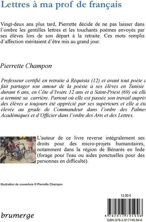 Quatrième de couverture de « LETTRES A MA PROF DE FRANCAIS »