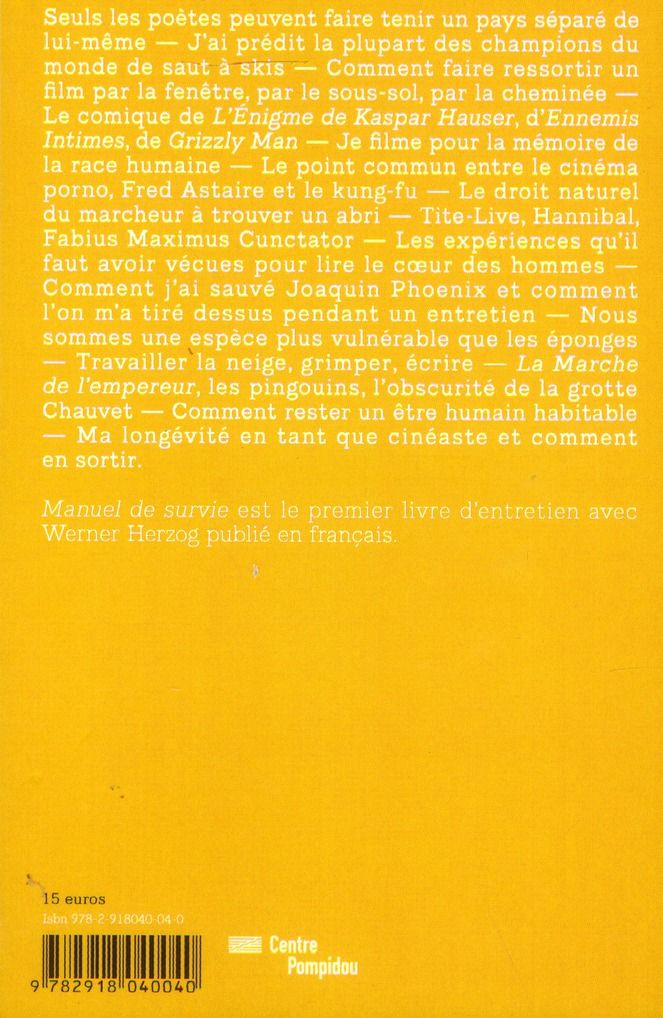 Quatrième de couverture de « MANUEL DE SURVIE - ENTRETIEN »