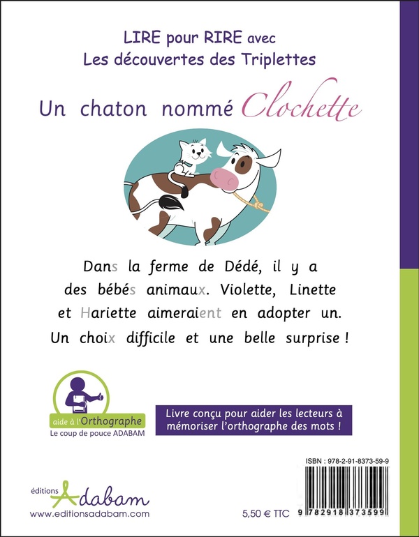 Quatrième de couverture de « UN CHATON NOMME CLOCHETTE »