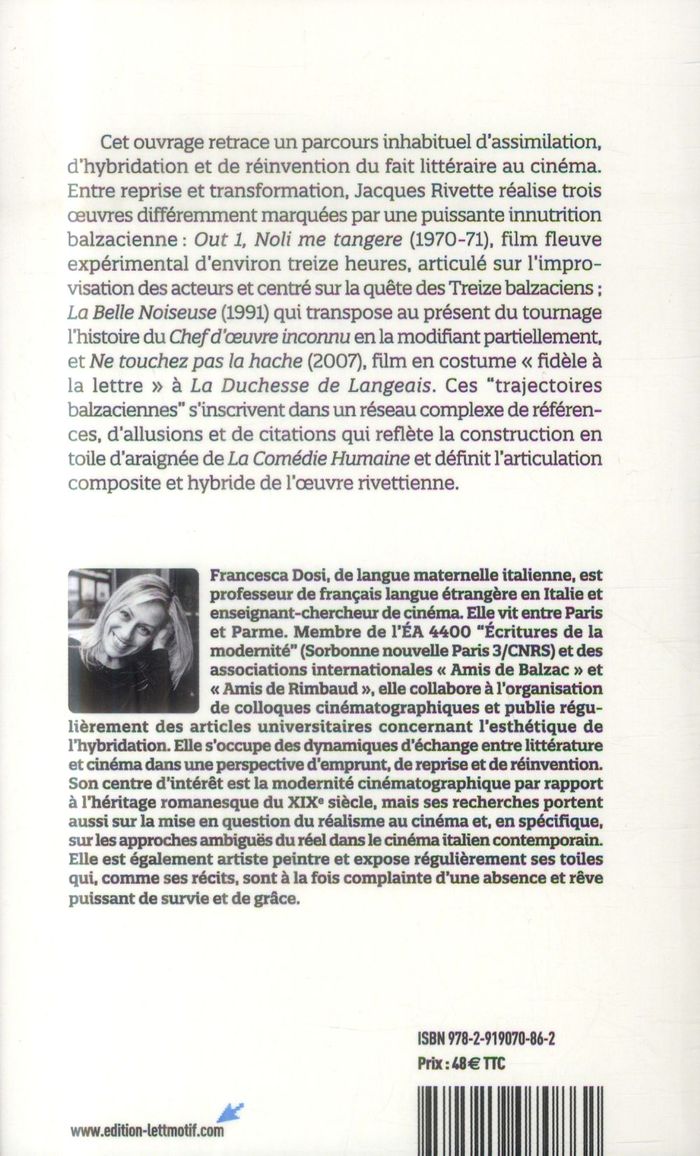 Quatrième de couverture de « TRAJECTOIRES BALZACIENNES DANS LE CINEMA DE JACQUES RIVETTE »