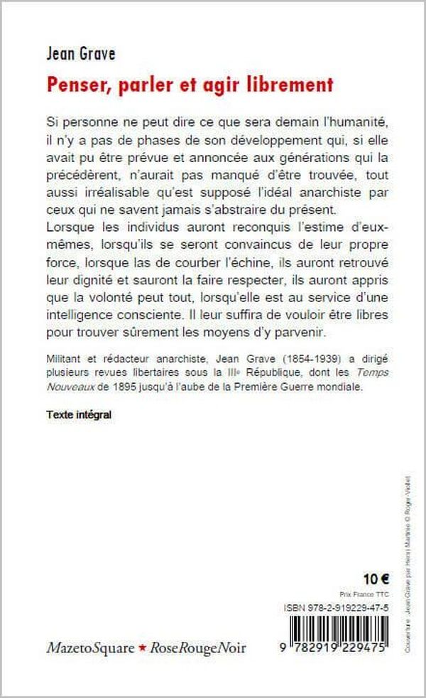 Quatrième de couverture de « PENSER, PARLER ET AGIR LIBREMENT »