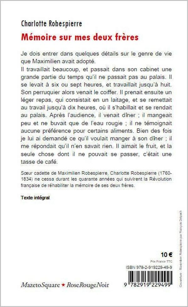 Quatrième de couverture de « MEMOIRE SUR MES DEUX FRERES »