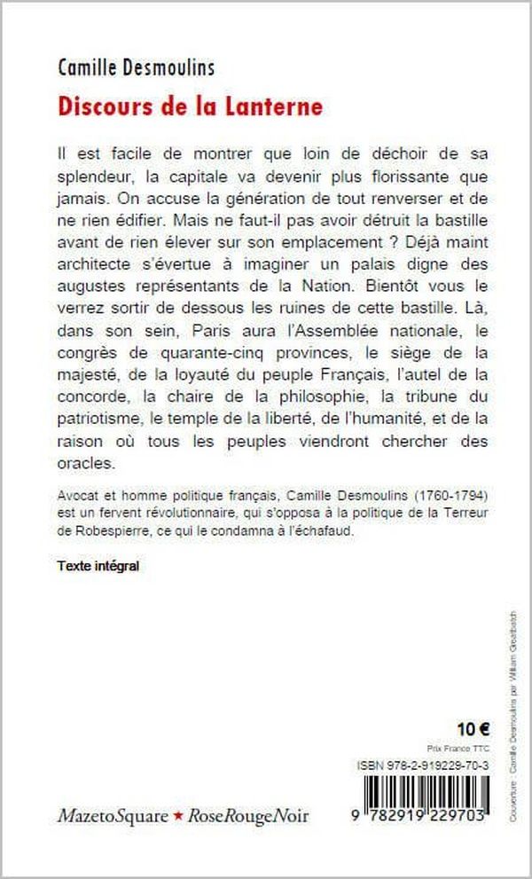 Quatrième de couverture de « DISCOURS DE LA LANTERNE »