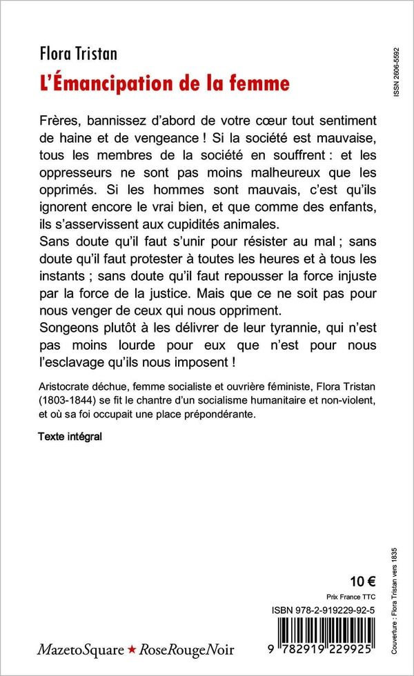 Quatrième de couverture de « L'EMANCIPATION DE LA FEMME : LE TESTAMENT DE LA PARIA »