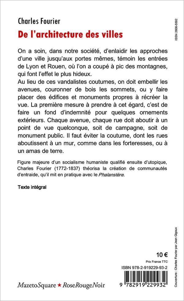 Quatrième de couverture de « DE L'ARCHITECTURE DES VILLES »