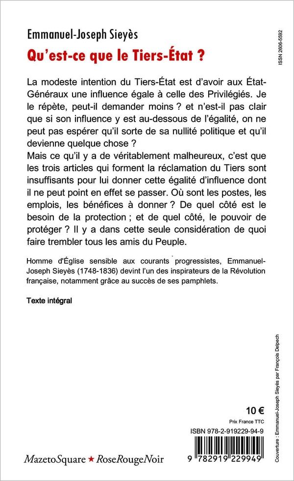 Quatrième de couverture de « QU'EST-CE QUE LE TIERS-ETAT? »