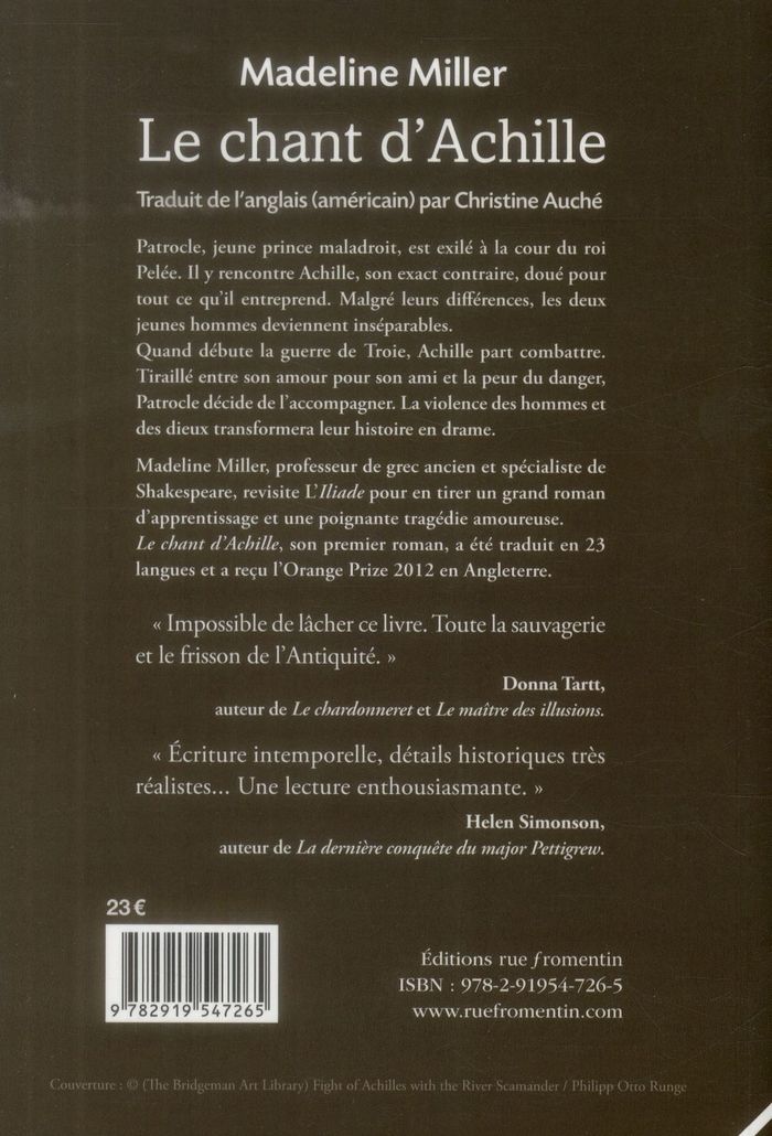 Quatrième de couverture de « Le chant d'Achille : roman »