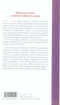 Quatrième de couverture de « MEMOIRE SUR LES MOEURS, COUSTUMES ET RELLIGION... »