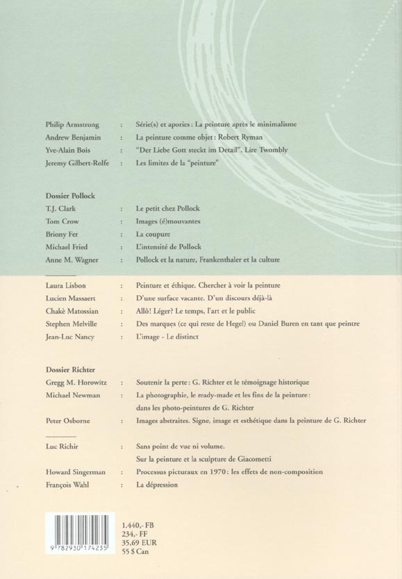 Quatrième de couverture de « LA PART DE L'OEIL N  17/18 - PEINTURE PRATIQUE THEORIQUE »