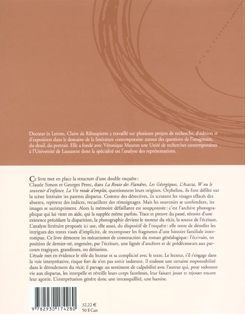 Quatrième de couverture de « LE ROMAN GENEALOGIQUE - CLAUDE SIMON ET GEORGES PEREC »