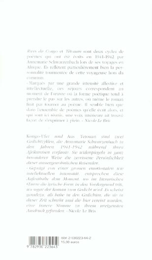 Quatrième de couverture de « RIVES DU CONGO / TETOUAN »