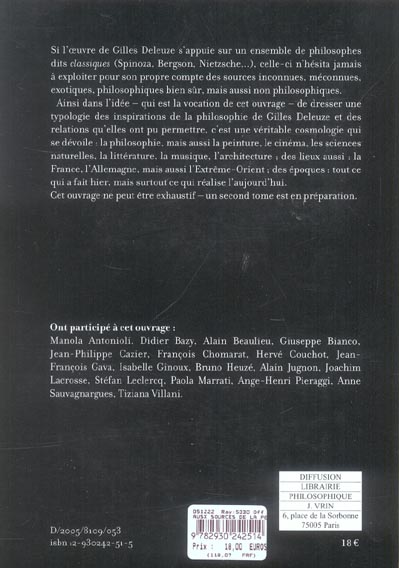 Quatrième de couverture de « AUX SOURCES DE LA PENSEE DE GILLES DELEUZE »