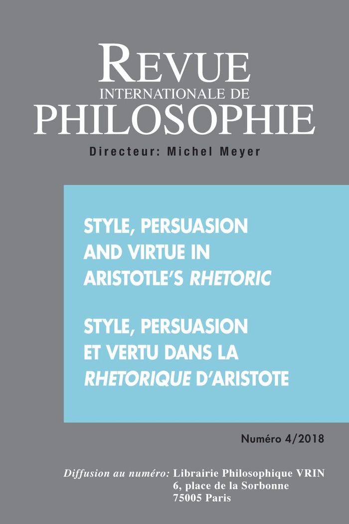 Couverture du livre « REVUE INTERNATIONALE DE PHILOSOPHIE 286 (4-2018) STYLE, PERSUASION AND VIRTUE ARISTOTLE S RHETORIC » de Collectif, librairie Les Contes Infusés à Corte