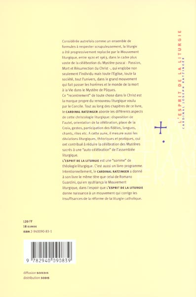 Quatrième de couverture de « L'ESPRIT DE LA LITURGIE - UNE INTRODUCTION »