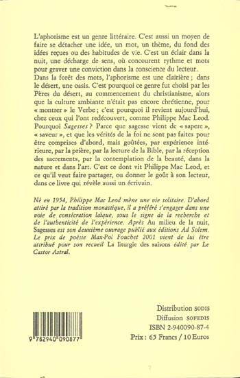Quatrième de couverture de « SAGESSES »