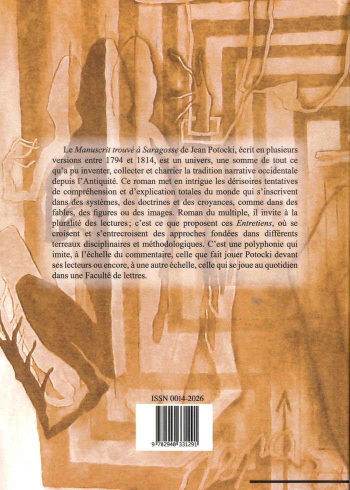 Quatrième de couverture de « ETUDES DE LETTRES, N 292, 12/2012. ENTRETIENS SUR LE MANUSCRIT TROUVE  A SARAGOSSE »